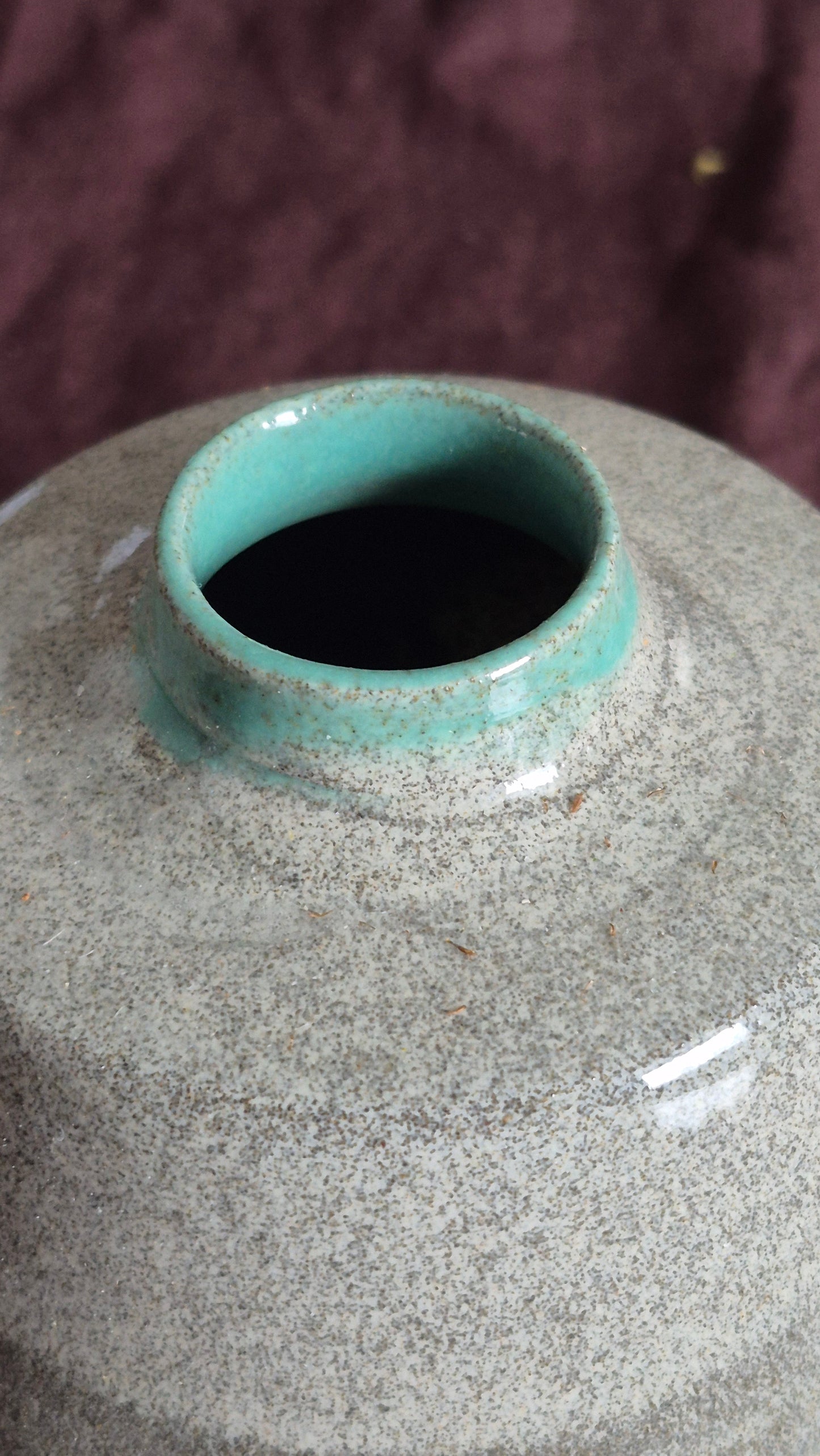 Angular Vase in Granite with Mint Celadon Interior
