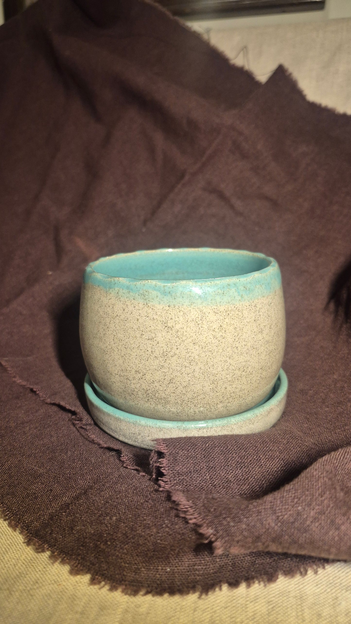 Medium planter in Granite with Mint Green Interior