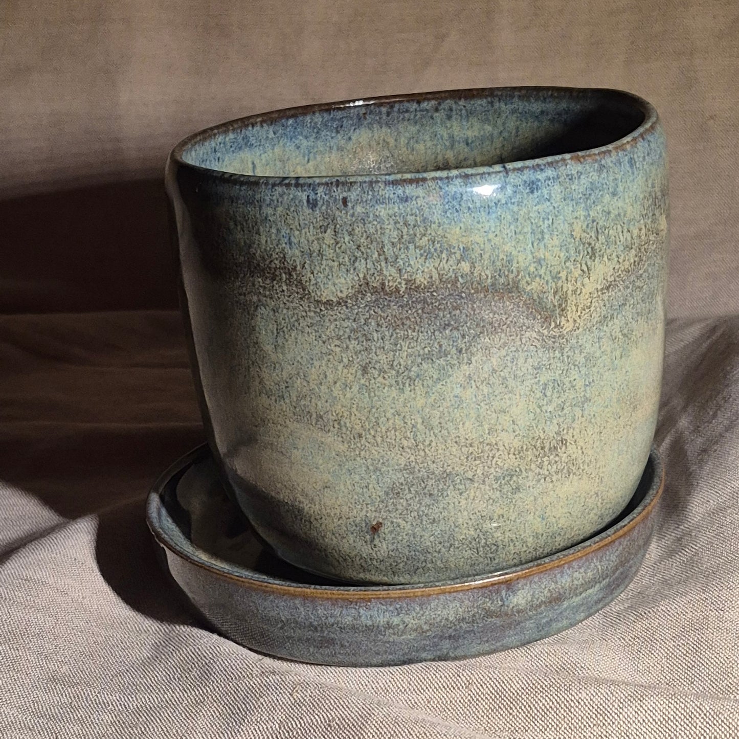 Large Planter with Matching Dish in Toasted Sage