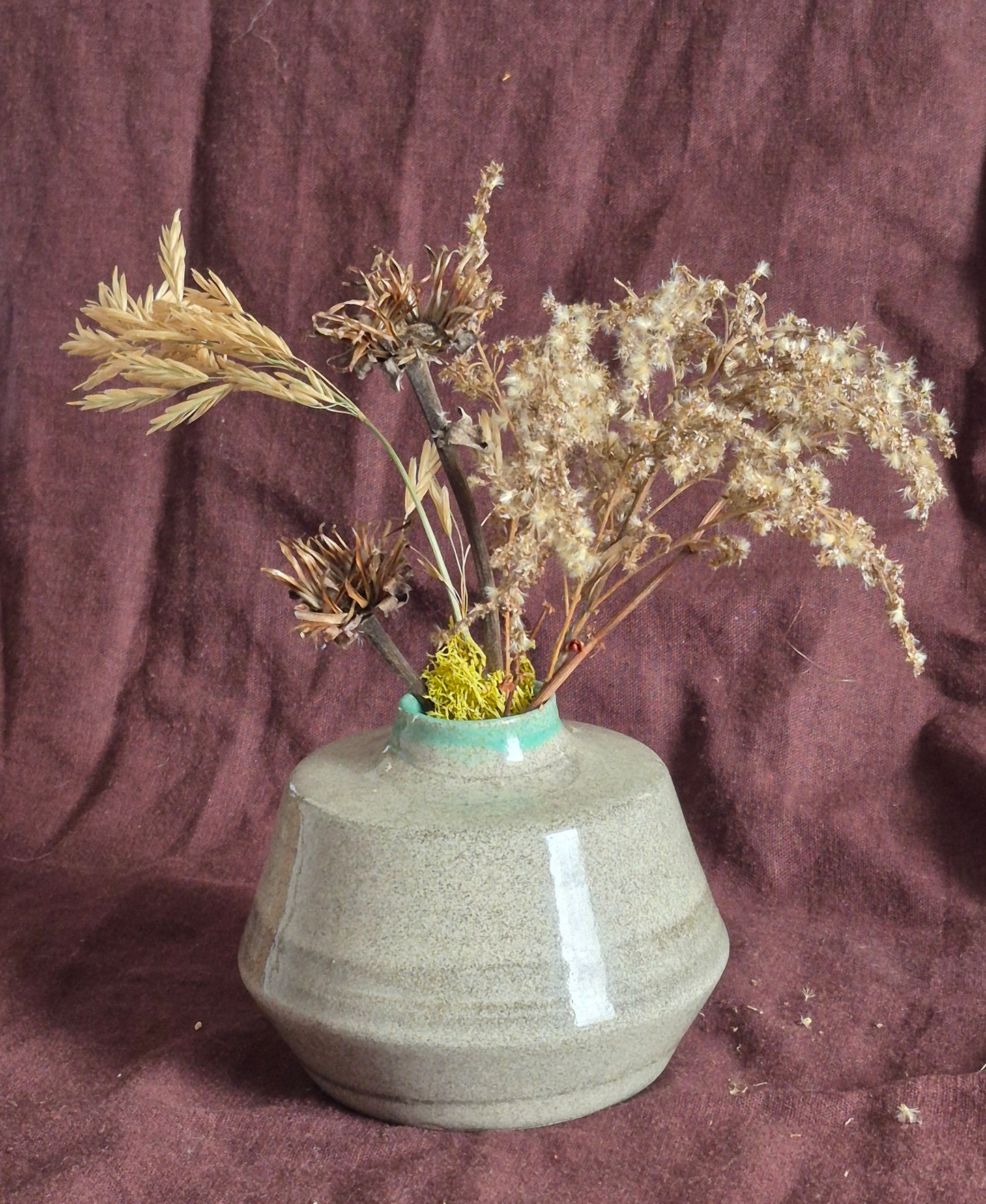 Angular Vase in Granite with Mint Celadon Interior