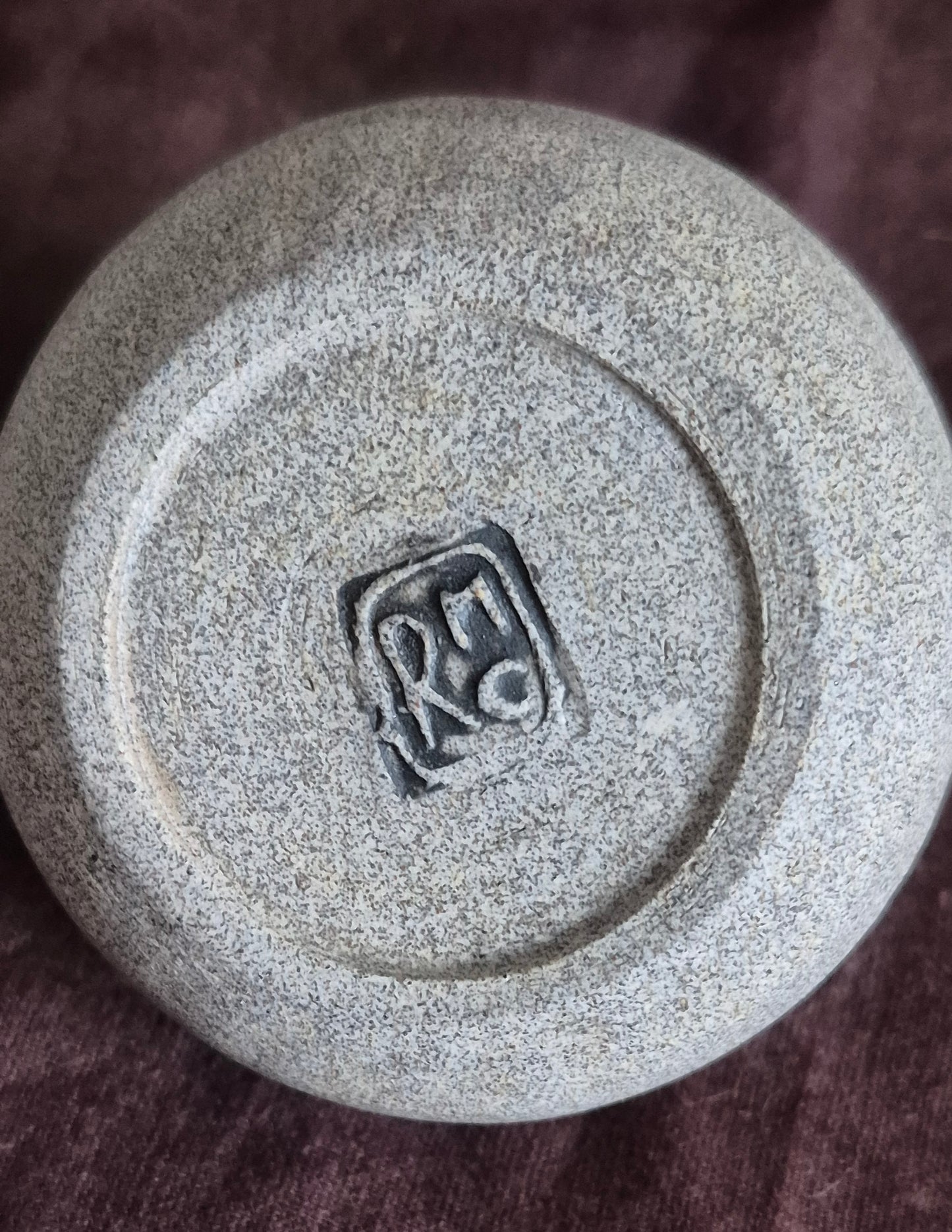 Bud Vase in Raw Granite with Mint Green Celadon