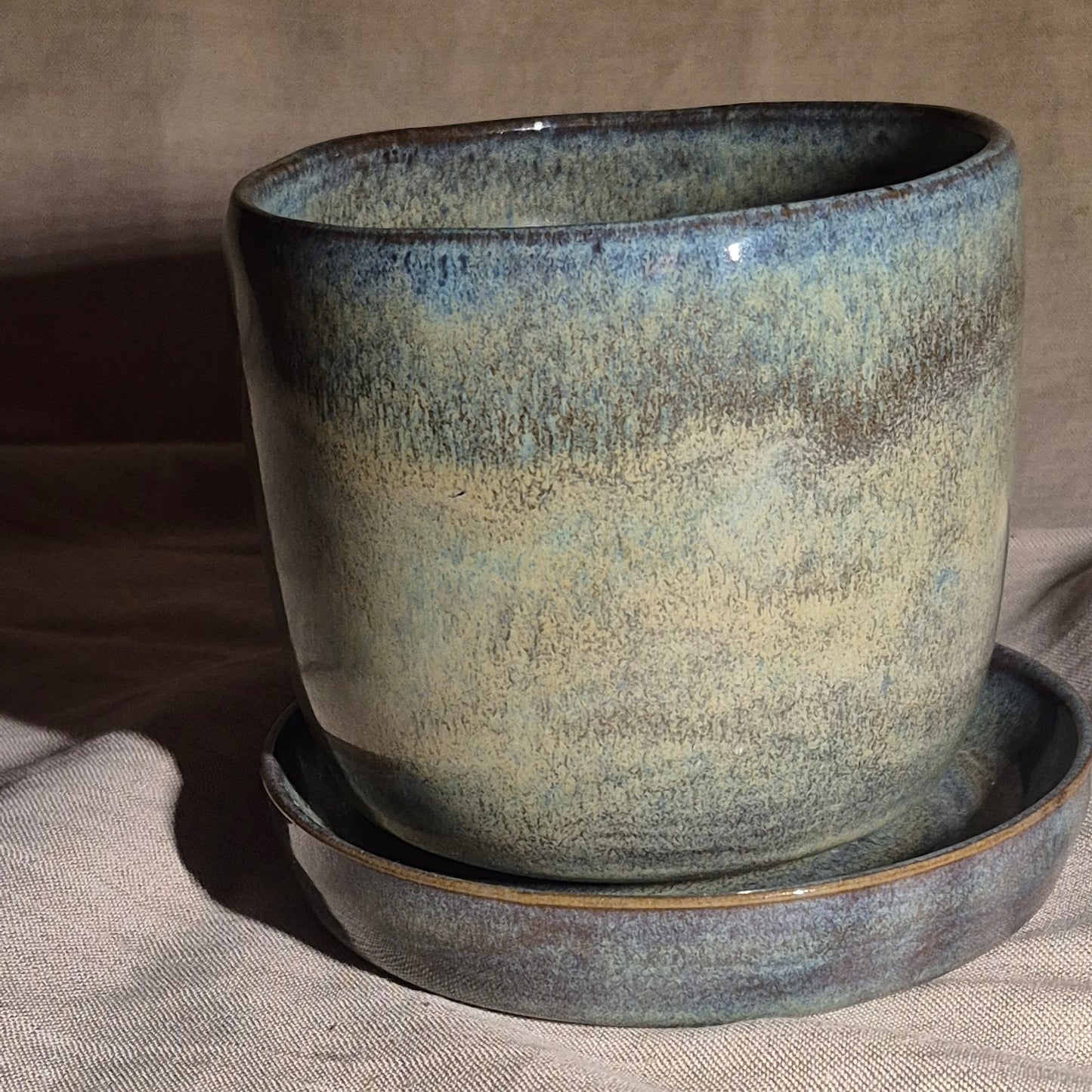 Large Planter with Matching Dish in Toasted Sage