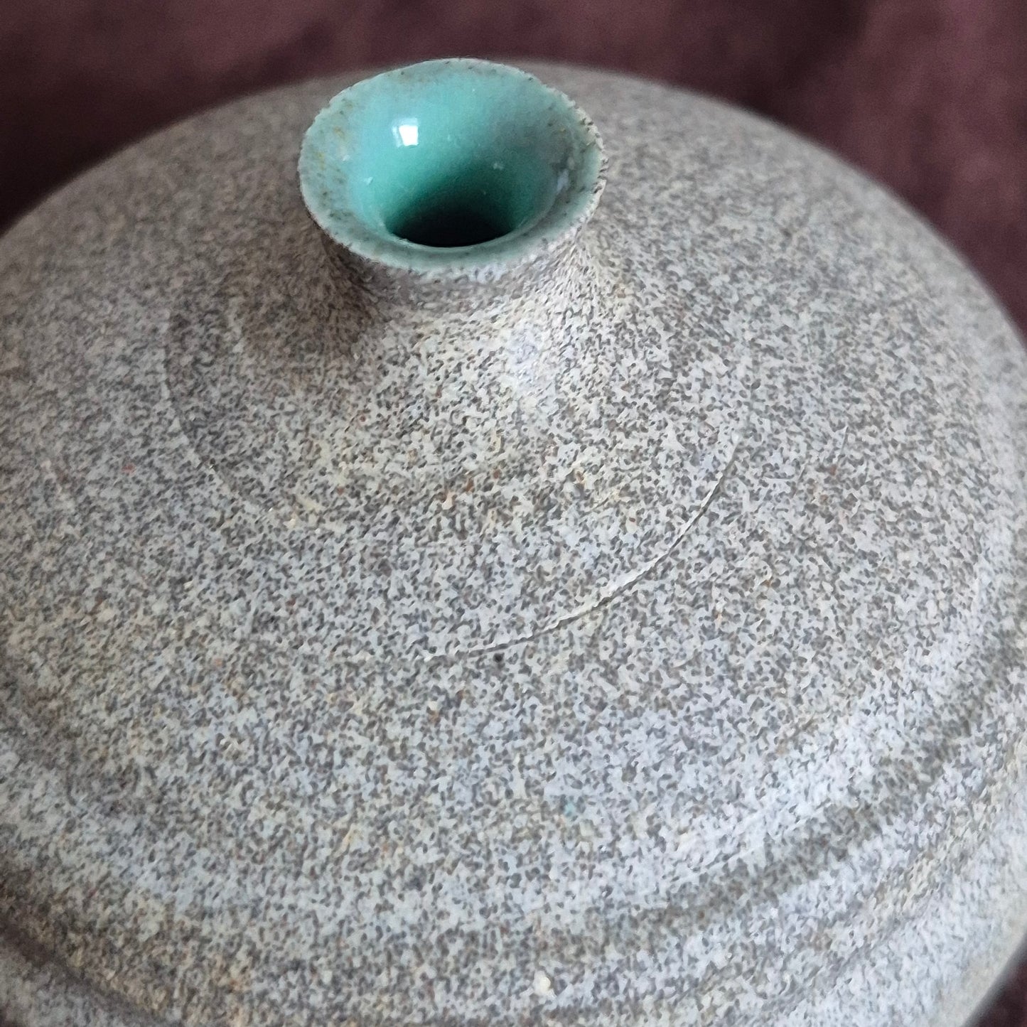 Bud Vase in Raw Granite with Mint Green Celadon
