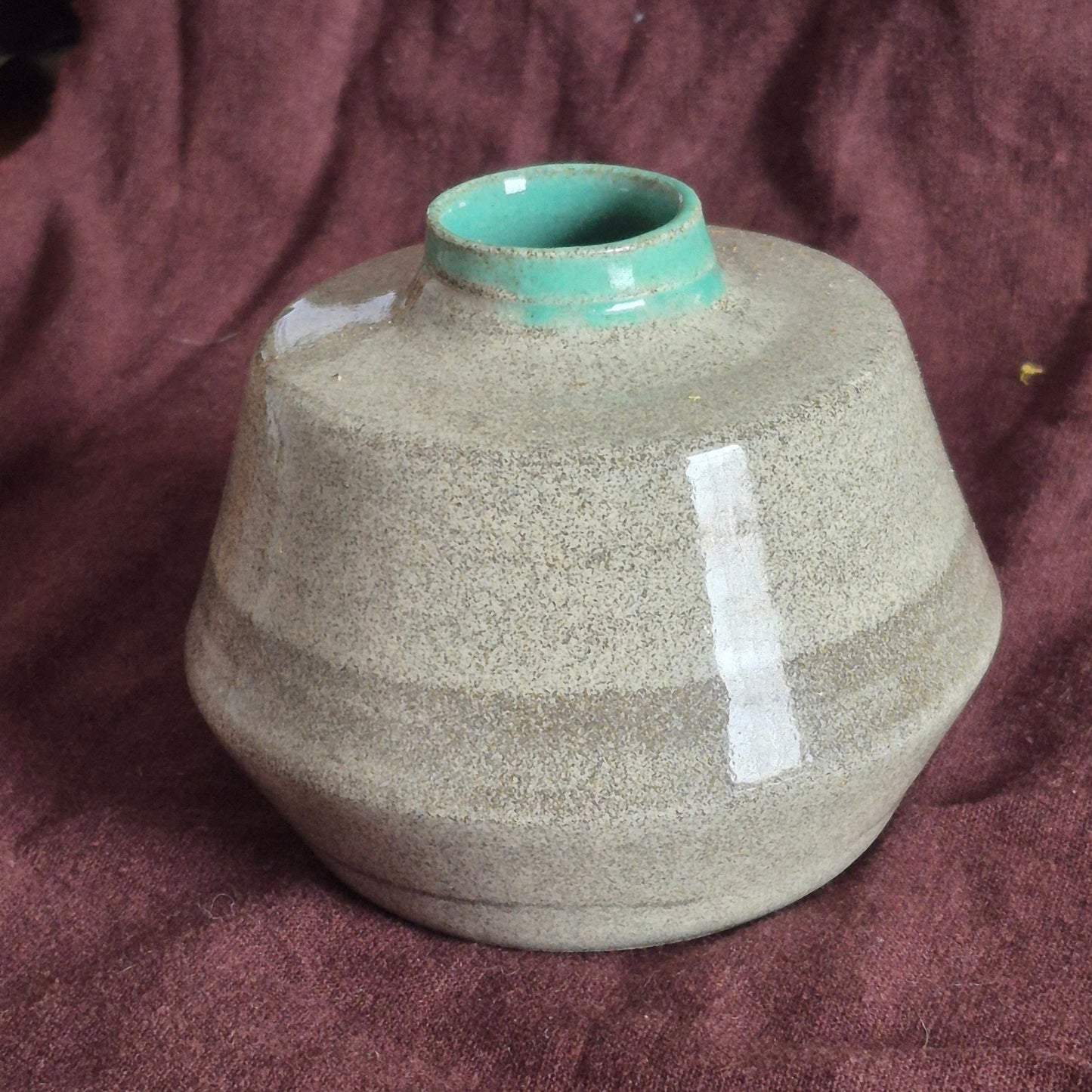 Angular Vase in Granite with Mint Celadon Interior