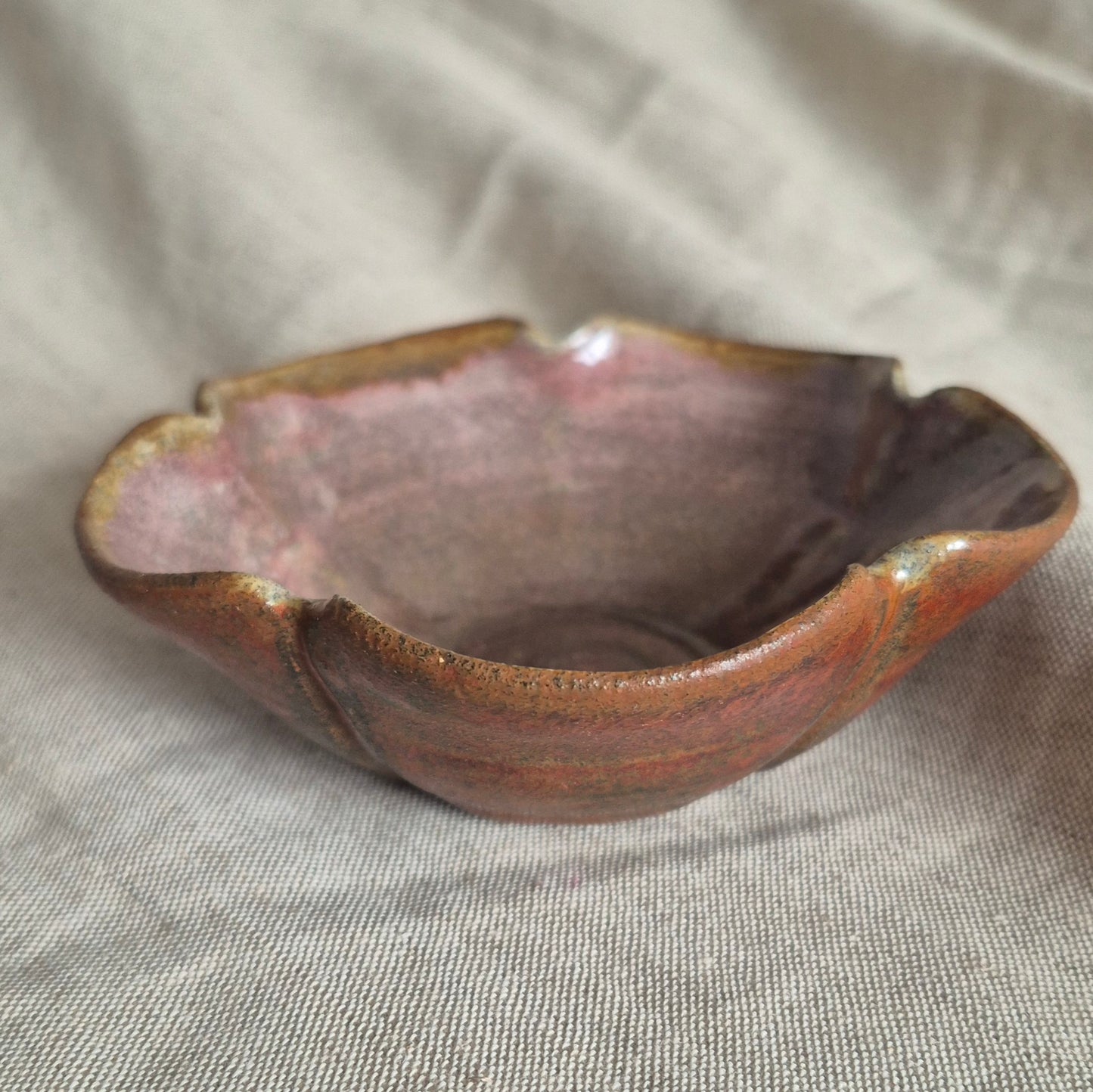 Five Petal Flower Bowl in Copper with Weeping Plum Interior