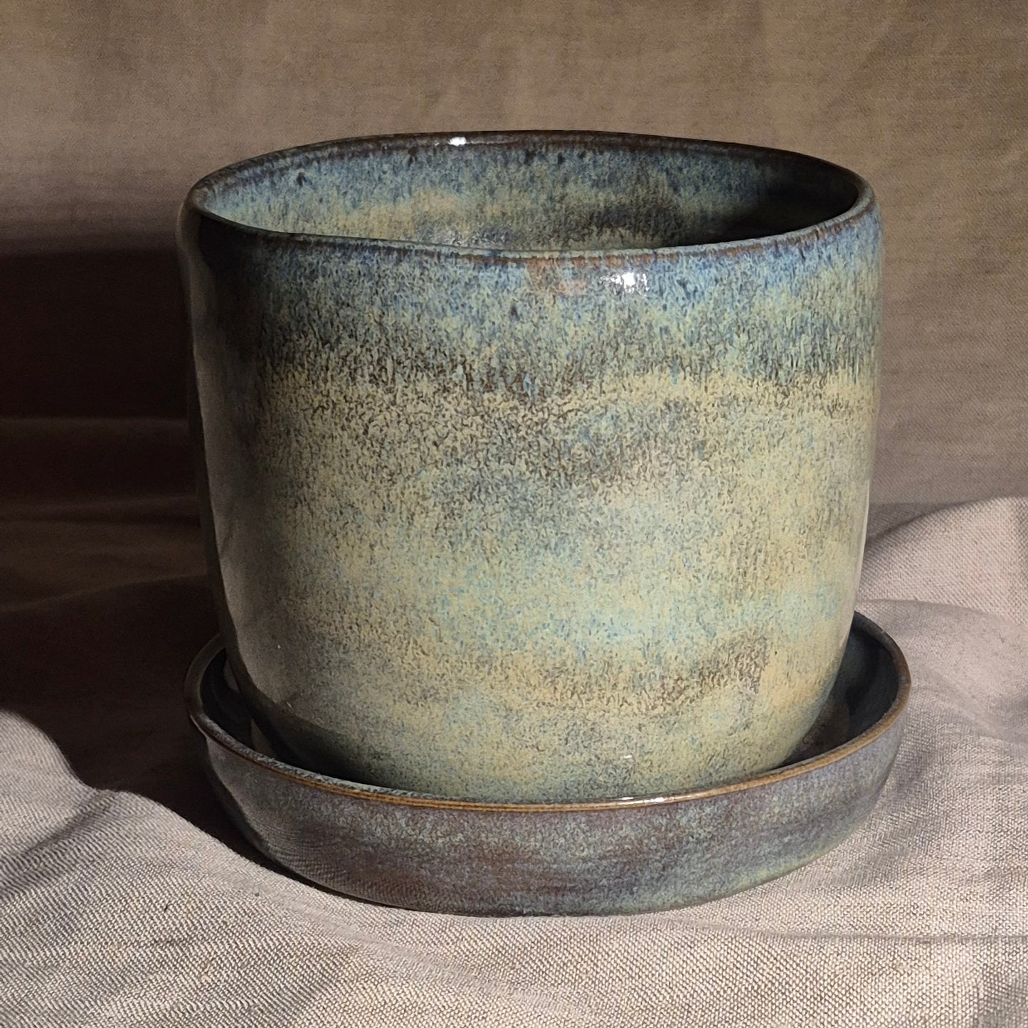 Large Planter with Matching Dish in Toasted Sage