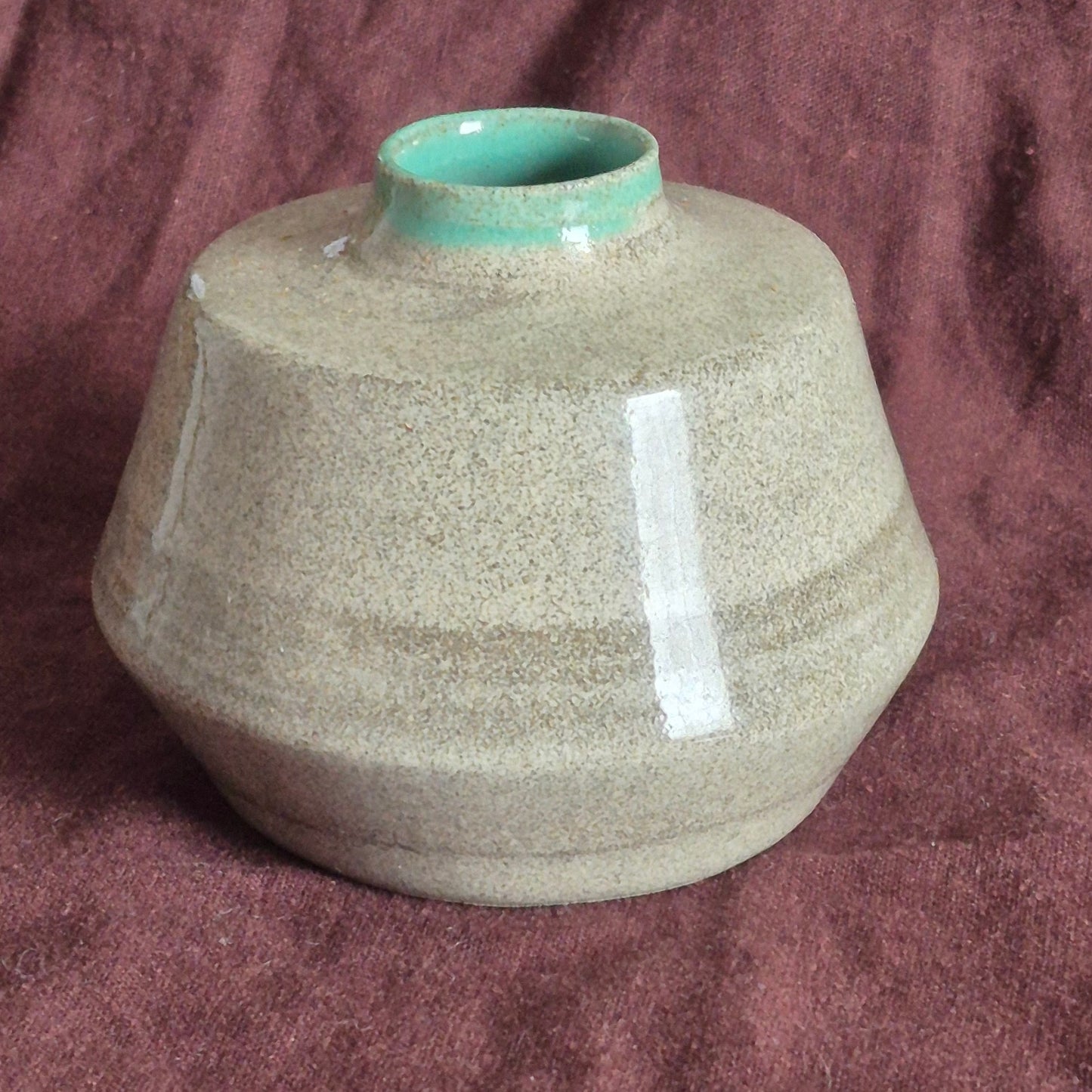 Angular Vase in Granite with Mint Celadon Interior