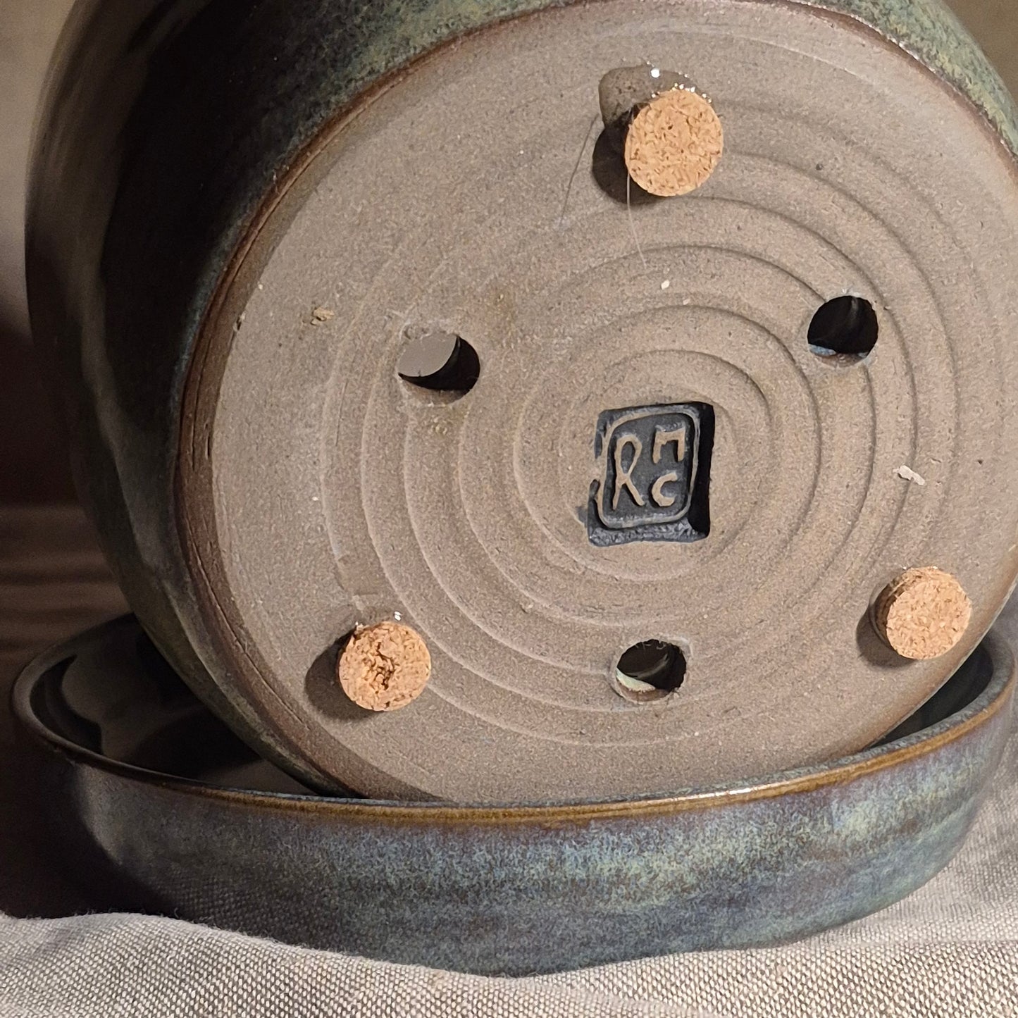 Large Planter with Matching Dish in Toasted Sage