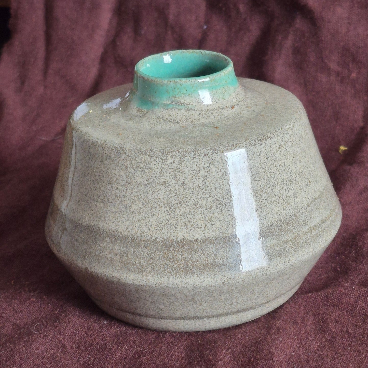 Angular Vase in Granite with Mint Celadon Interior