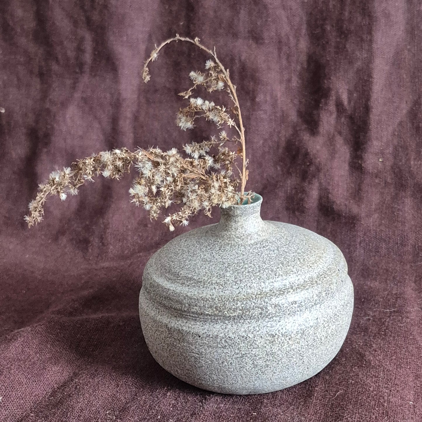 Bud Vase in Raw Granite with Mint Green Celadon
