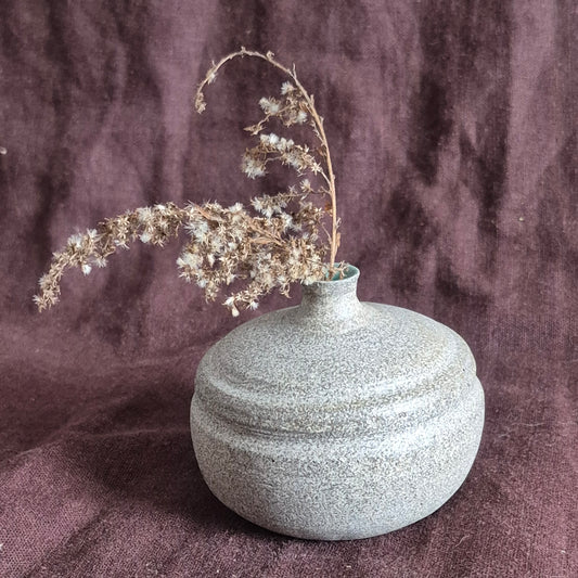 Bud Vase in Raw Granite with Mint Green Celadon