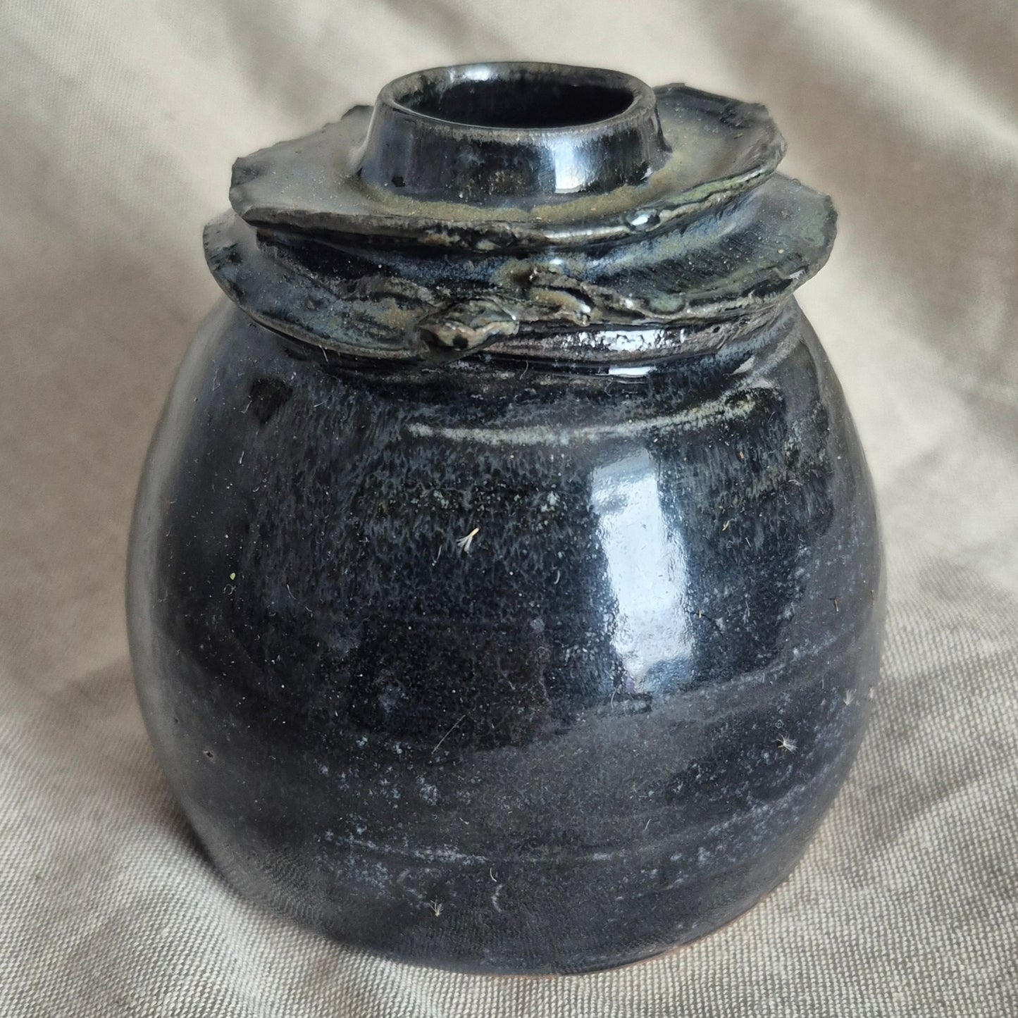 Dropped Collar Bottle Neck Vase in Oil Slick