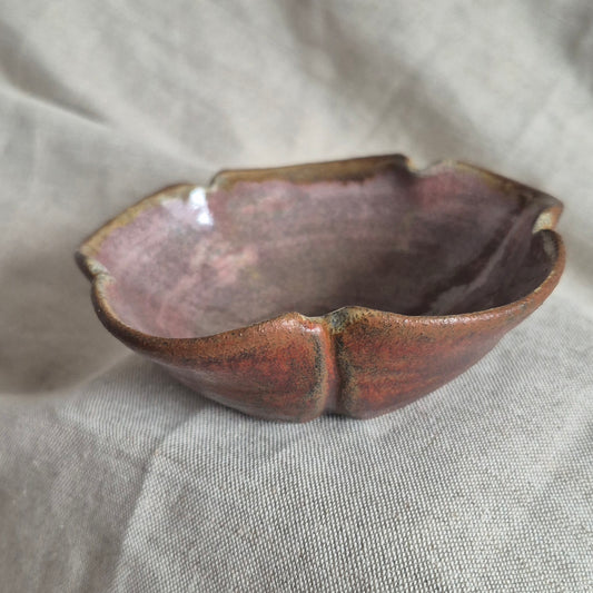 Five Petal Flower Bowl in Copper with Weeping Plum Interior