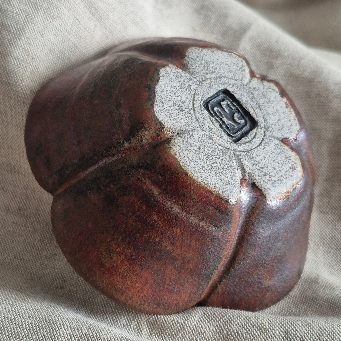Five Petal Flower Bowl in Copper with Weeping Plum Interior