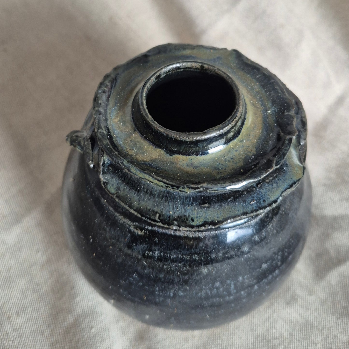 Dropped Collar Bottle Neck Vase in Oil Slick