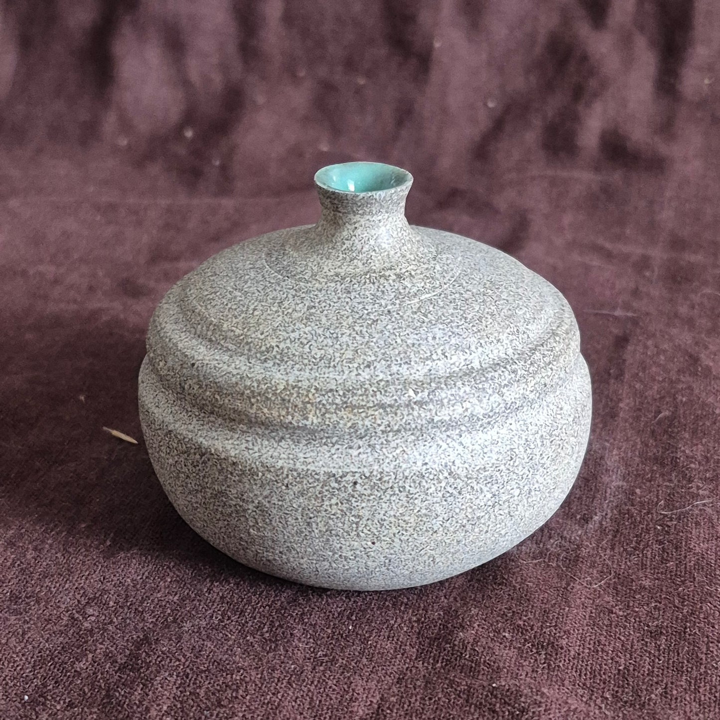 Bud Vase in Raw Granite with Mint Green Celadon