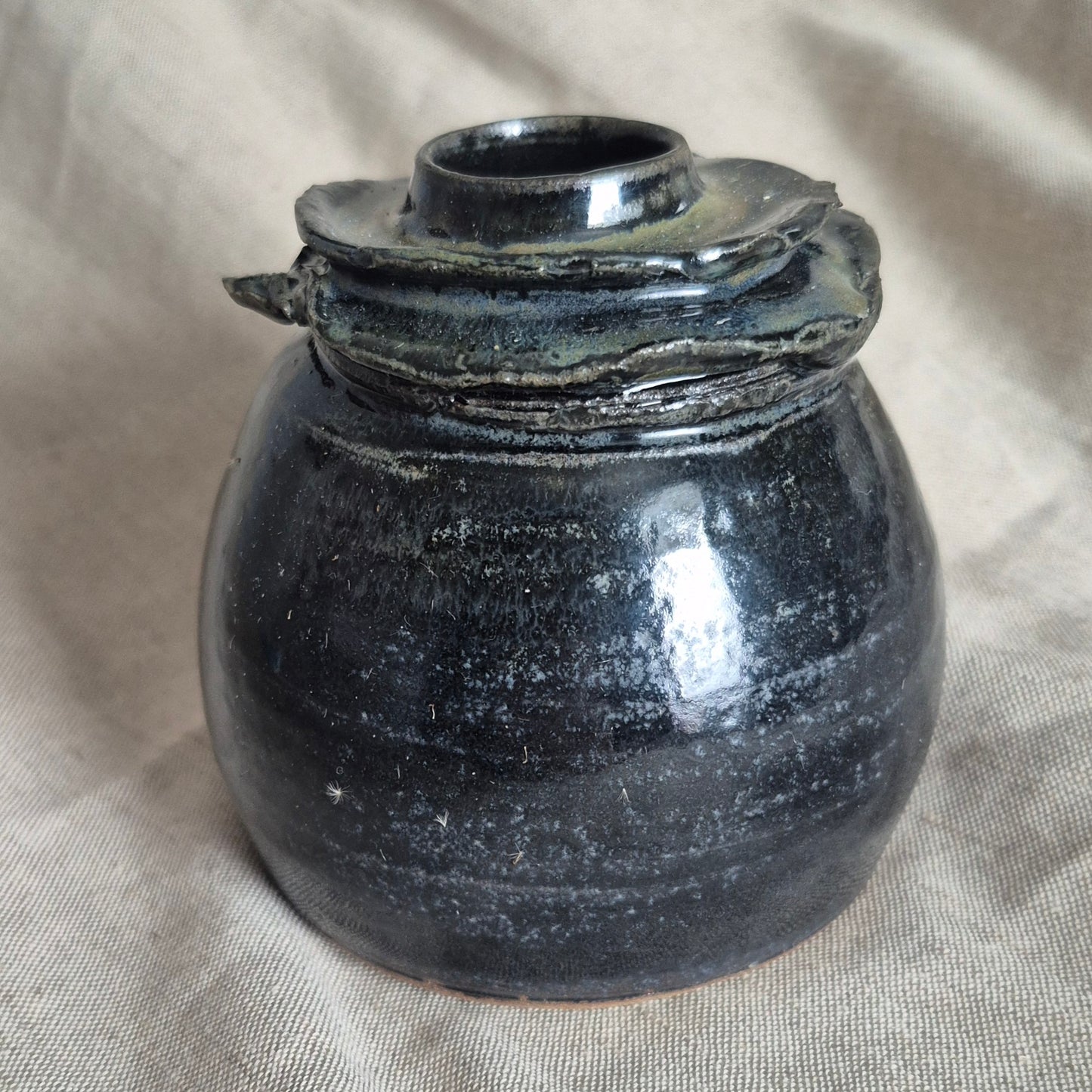 Dropped Collar Bottle Neck Vase in Oil Slick