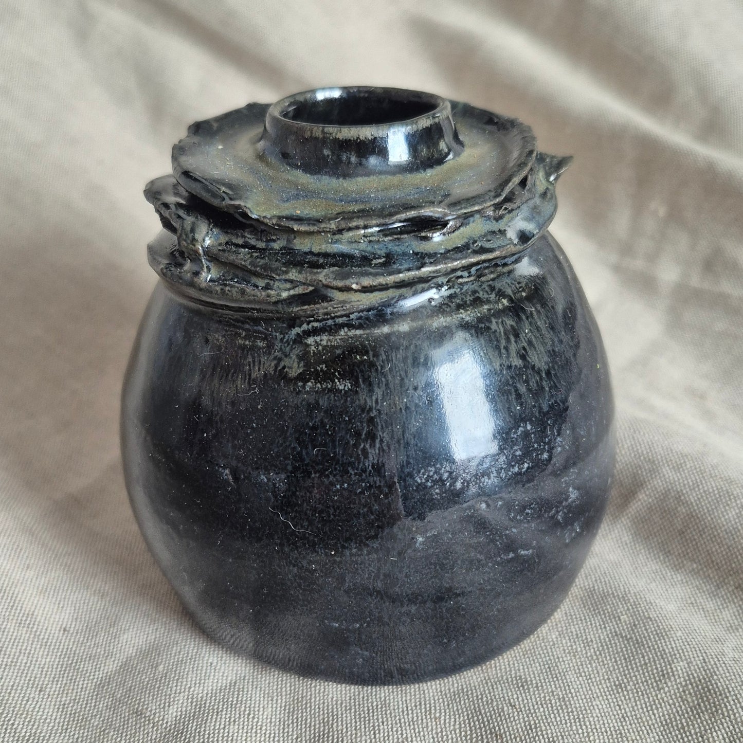Dropped Collar Bottle Neck Vase in Oil Slick