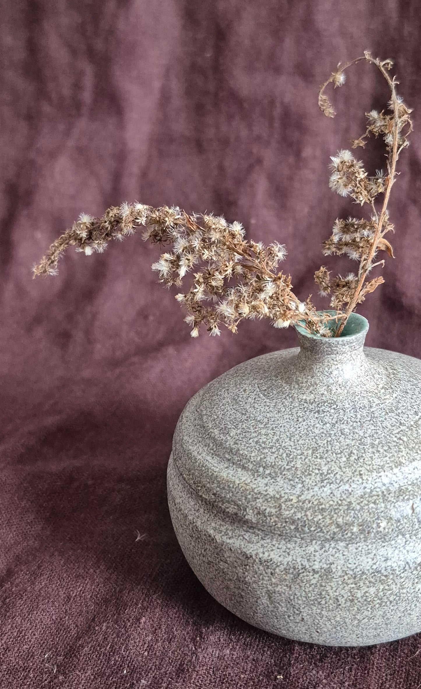 Bud Vase in Raw Granite with Mint Green Celadon