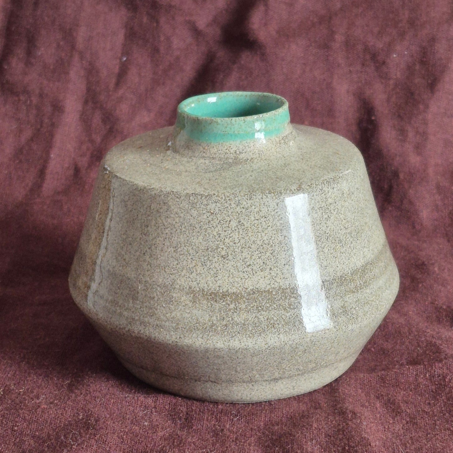 Angular Vase in Granite with Mint Celadon Interior