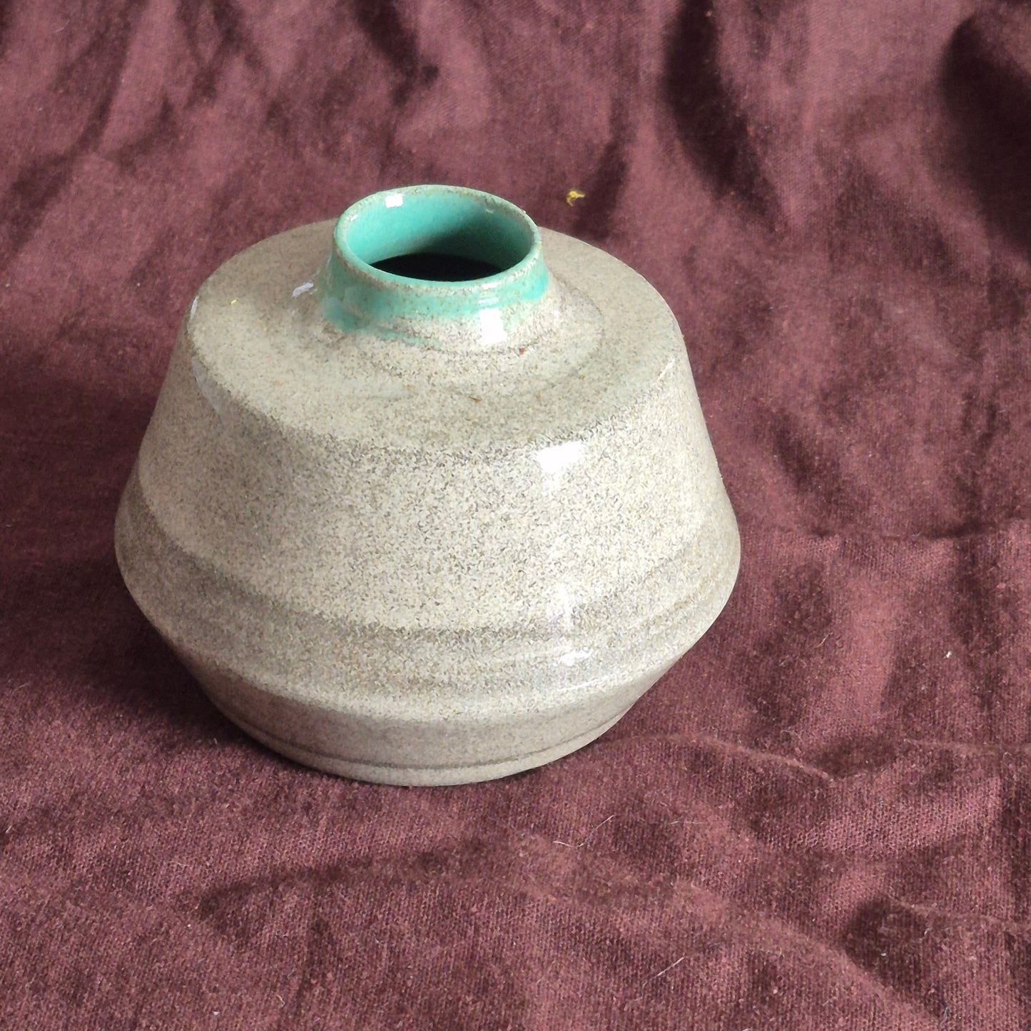 Angular Vase in Granite with Mint Celadon Interior