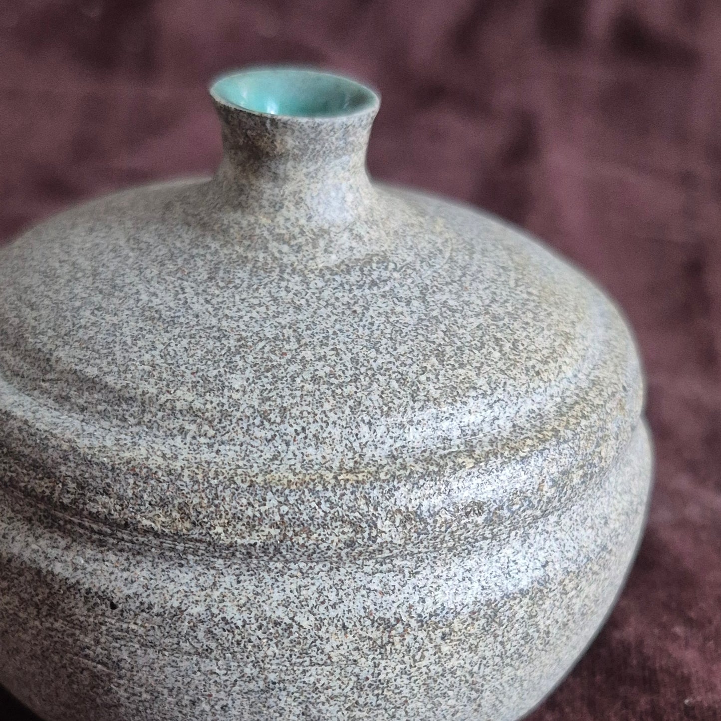 Bud Vase in Raw Granite with Mint Green Celadon